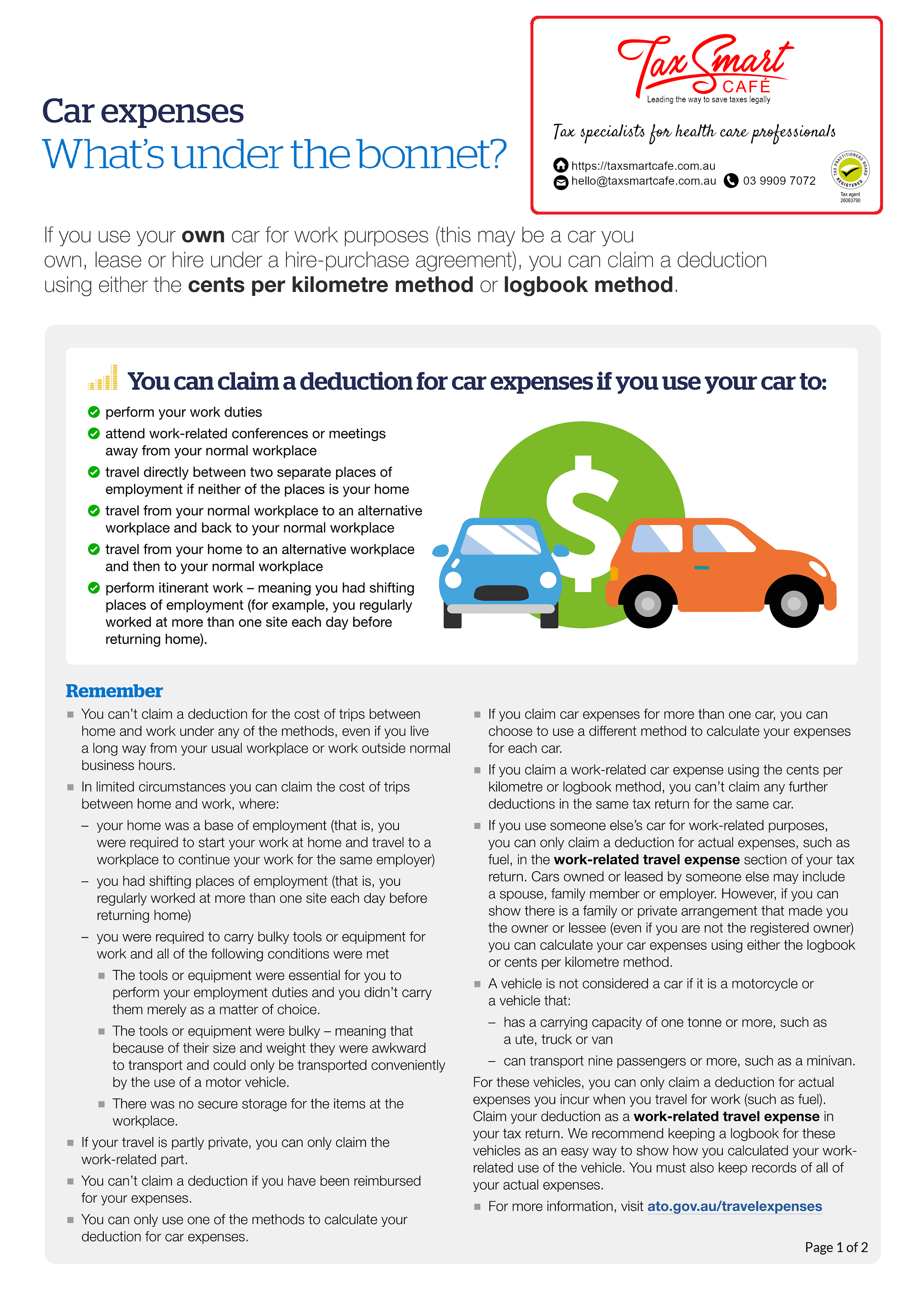 If you use your own car for work purposes, learn more how to claim deductions using the cents per kilometre or logbook hmethod. Go through this guide to learn m